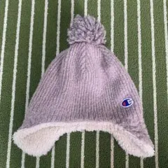 子供用Champion ポンポン付きニット帽 グレーピンク