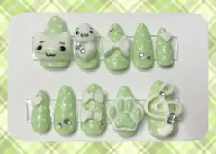 平成女児 ウィッシュコア 音符 森ガール ハンドメイド ネイルチップ ねこ 薄緑