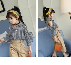 チェックオフショルダー春服新品ベージュ