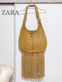 ZARA フリンジ皮革ショルダーバッグ　キャメル　ウエスタン　フォークロア