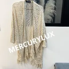 MERCURYDUO 透かし編みカーディガン フリンジ　半袖羽織り　鍵あみ　白のサムネイル