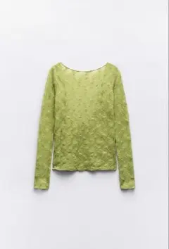 ZARA オープンバック レース トップス M ライムグリーン
