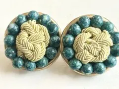 年代物 ブルー グリーン系 大きめの存在感のあるコスチュームジュエリーイヤリング