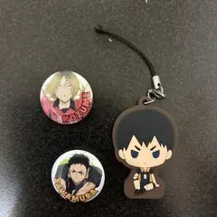 ハイキュー!! 缶バッジ（孤爪研磨、沢村大地）、ラバーストラップ（影山飛雄）