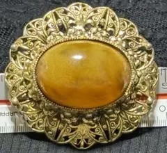 ヴィンテージ　アンティーク調イエロー花?ブローチ  セルティック? 年代物レトロ