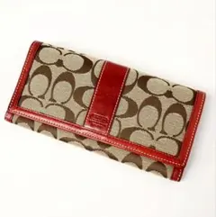 0439 極美品 COACH コーチ 長財布 シグネチャー 赤 タグ付き - メルカリ