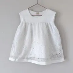 プティマイン ホワイト 半袖カットソー 110cm 刺繍レース