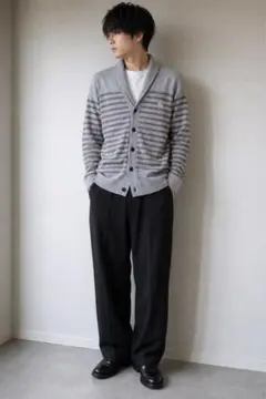 BURBERRY BLACK LABEL カーディガン グレー ボーダー L 綿のサムネイル