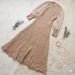 リランドチュール 袖シフォン ニットワンピース アンゴラ混 ベージュ 1/S