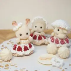 シルバニア赤ちゃん用✤いちごショートケーキワンピ②♡＆ホイップ耳飾り✤