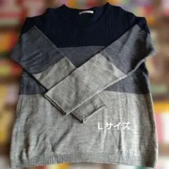 ネイビー/グレー 長袖ニットカットソー薄手