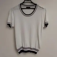 エスプリミュール　サマーニット　Lサイズ　ホワイト　ネイビー　ブラウス　Tシャツのサムネイル