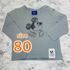 Disney ミッキー 長袖Tシャツ カットソー　薄緑　カーキ　80cm