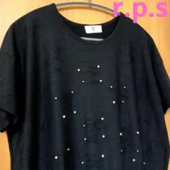 r.p.s アールピーエス ビジュー＆ダメージ加工 チュニック丈 半袖Tシャツ黒のサムネイル