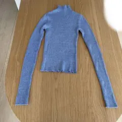 hellam ブルー リブ編み タートルネック
