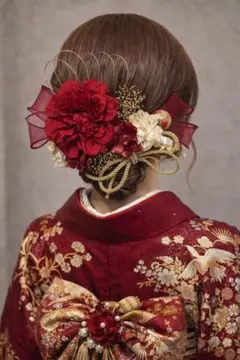 成人式　髪飾り　金箔付き　和装　振袖　卒業式　袴　ヘッドドレス　水引　レッド