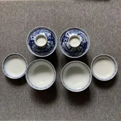 青白磁の花模様 蓋付き煮物お椀 4個セット (3)