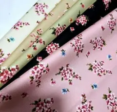 ツイル　ハギレ　大きめ　桜　花　5枚セット　各48×44cm