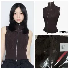 THEREDTHREAD♡flame zip knit tops♡brownのサムネイル