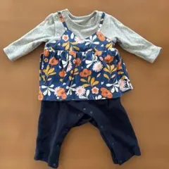 ロンパース 70cm① 花柄ネイビー重ね着風