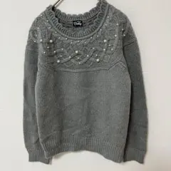 アズノゥアズ ケーブル編みニット 長袖 短かめ丈 パール ラメ入り グレー 灰色