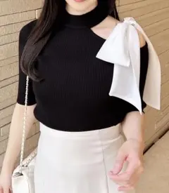 INGNI ワンショルシアーリボン半袖ニット