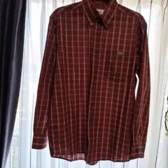 Lacoste 赤系 チェック柄 長袖シャツ