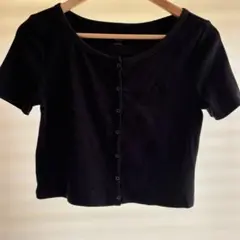 GAP リブ クロップド 半袖 カーディガン ブラック S