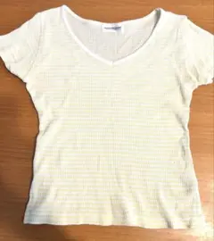 QUEENS COURT VネックTシャツ 半袖 イエロー・ホワイトストライプのサムネイル