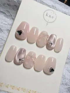 ネイルチップ 量産型 マグネット ピンク リボン ハート【サイズ変更可】047