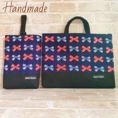 2点セット☆フレンチリボン 手提げ袋 上靴入れ ハンドメイド 入園入学