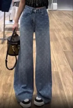 デニム ワイドレッグパンツ