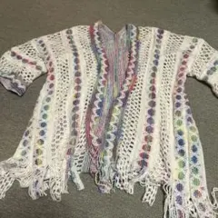 カラフル模様　透かし編み　カーディガン　ニット