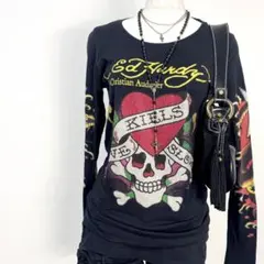 y2k❤️ 00s Ed Hardy ラブキル スカル ラインストーン ロンT
