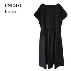 ユニクロ/コンビネーションフレアワンピース/半袖/標準丈/L/ブラック/ゆったり