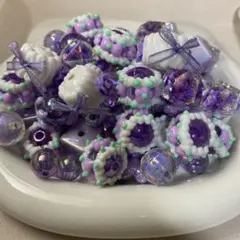 紫色の手書きビーズセット １５０ｇ
