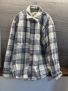 UNIQLOチェック柄 長袖シャツ Mサイズ アイボリー/ネイビー