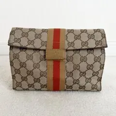 GUCCI グッチ ポーチ GGスプリーム シェリーライン ベージュ レッド