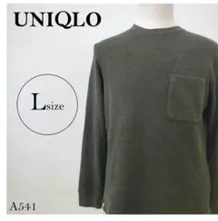 ユニクロ　Tシャツ　ワッフル生地　クルーネック　左胸ポケット　L　モスグリーン
