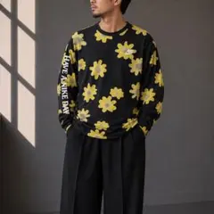 【希少】NIKE 花柄 総柄 ロンT 長袖Tシャツ L 黒のサムネイル