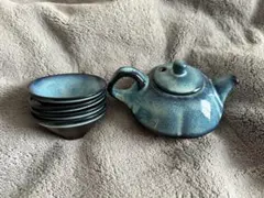 青色急須と茶碗4個セット