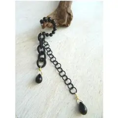 ダブルチェーンオニキスイヤーカフ