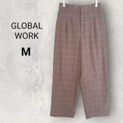 グローバルワーク ワイドパンツ M ブラウン チェック 格子 秋 冬