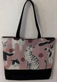 トートバック（ハンドメイド）ねこ柄※肩がけタイプ※内ポケット付き
