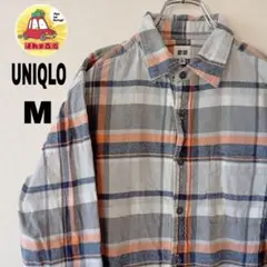 USA古着 UNIQLO ユニクロ　ネルシャツ　M グレー　オレンジ　チェック