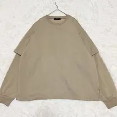 ナノユニバース　スエット　ベージュ【M】裏起毛　レイヤード風　トレーナー　メンズ