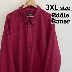 Eddie Bauer　カジュアルシャツ　長袖　3XL　ストライプ　レッド　古着