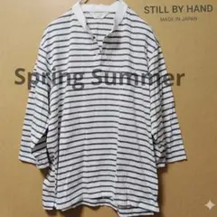​美品 スティル バイ ハンド ヘンリーネック ボーダー シャツ カットソー Lのサムネイル