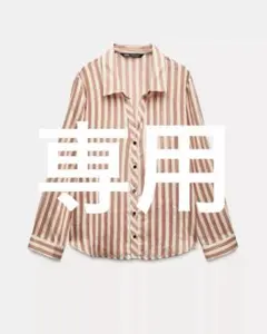 ZARA 長袖シャツ XL ブラウンとホワイトストライプ 13～15号