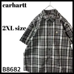 【状態良好】カーハート モノトーン チェック柄 半袖シャツ グレー 黒 2XL